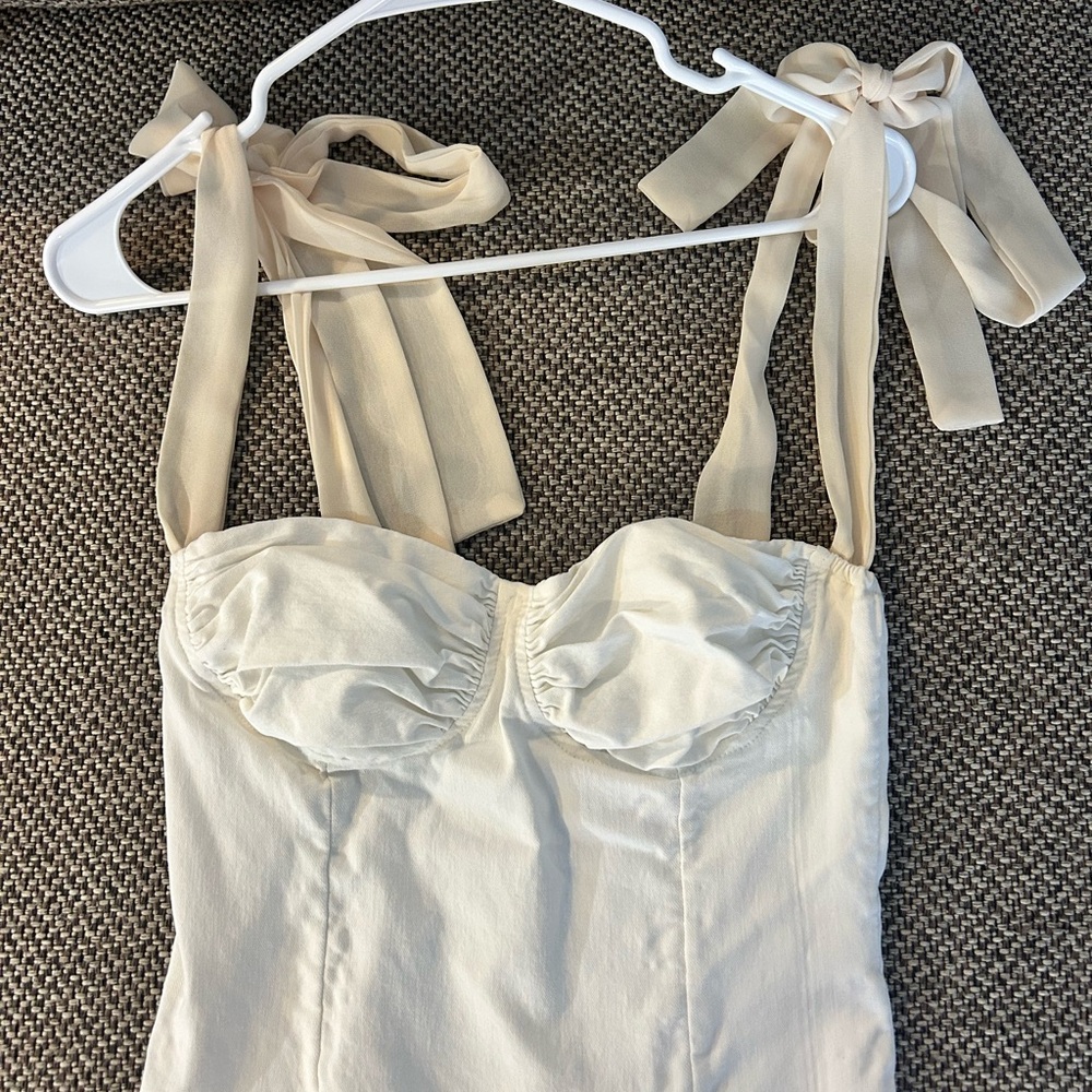 Elegant Cream Bustier Top with Bow Straps